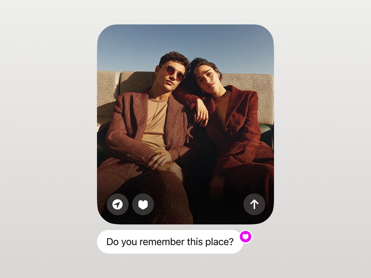 Lovebox message with a photo of two people and the line 
