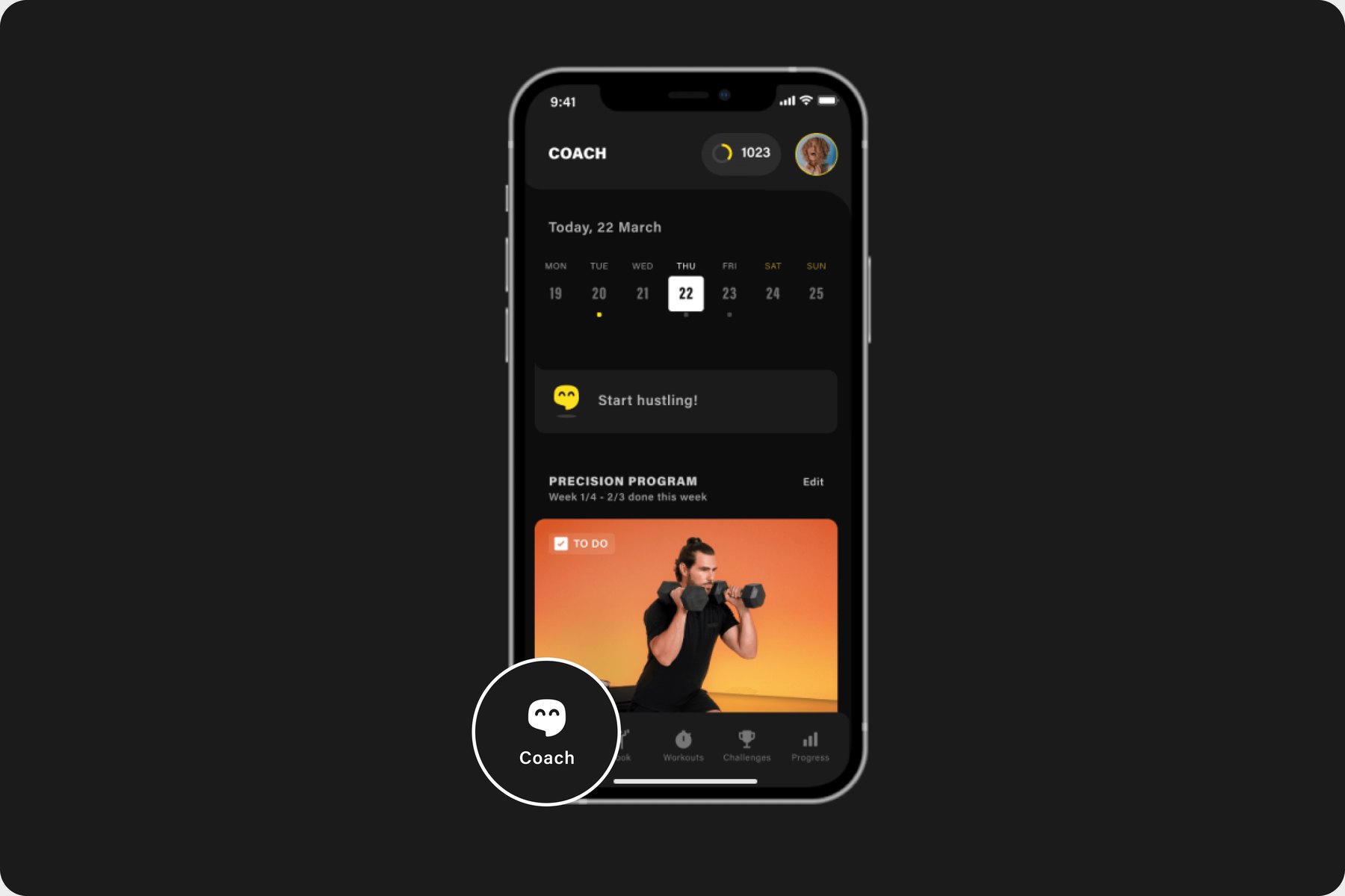 Technogym Coach on an iPhone showing the weekly training plan